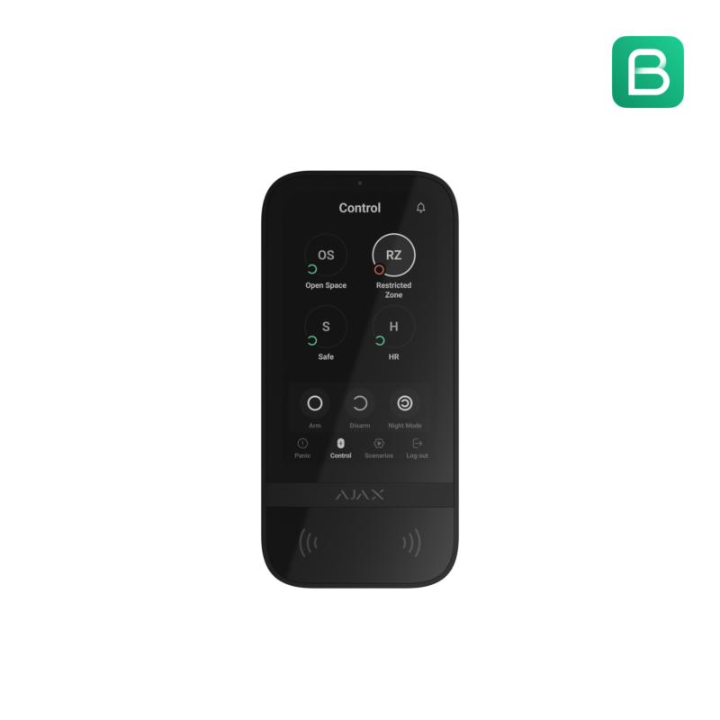 Clavier numérique Ajax KeyPad TouchScreen Jeweller Noir de face